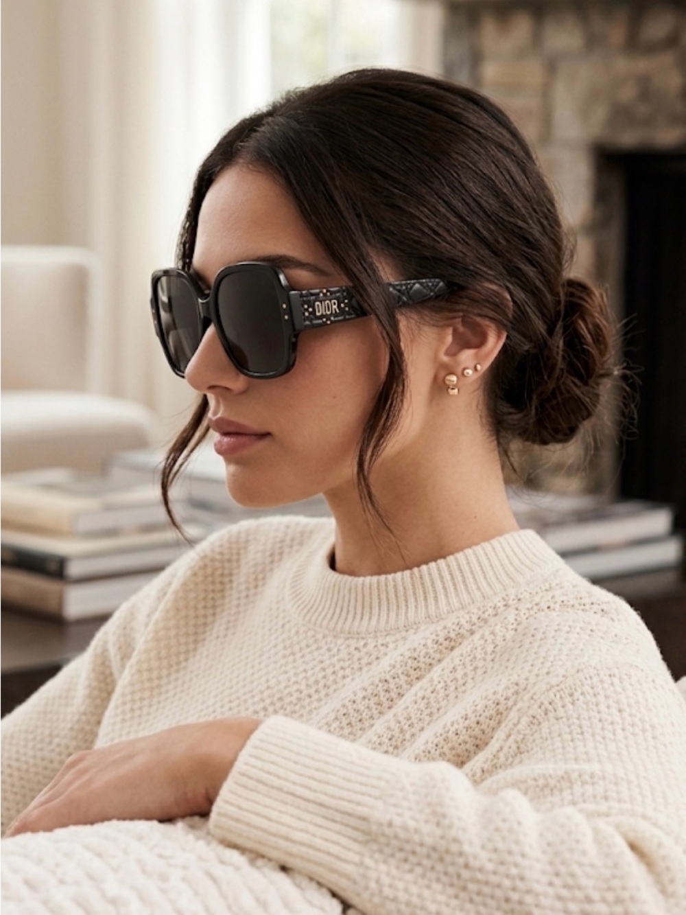 Dior Black Square Oversized Sunglasses with Logo Temples